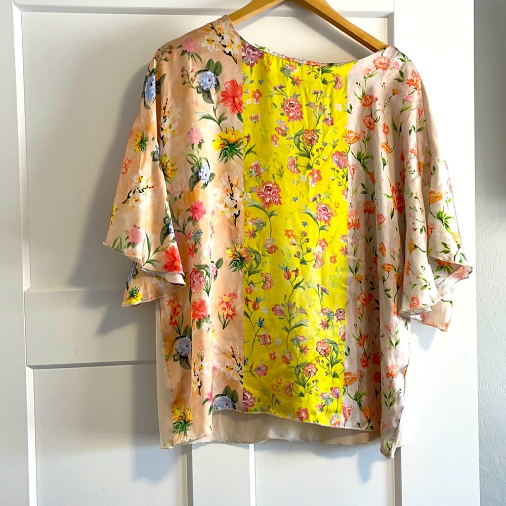 Zara flutter sleeve floral satin shirt